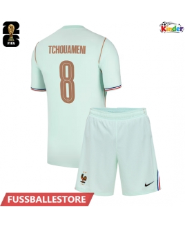 Günstige Frankreich Aurelien Tchouameni #8 Auswärts Trikotsatzt Kinder WM 2026 Kurzarm (+ Kurze Hosen)
